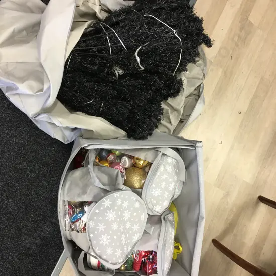 Black Christmas Tree & Selection of Decorations