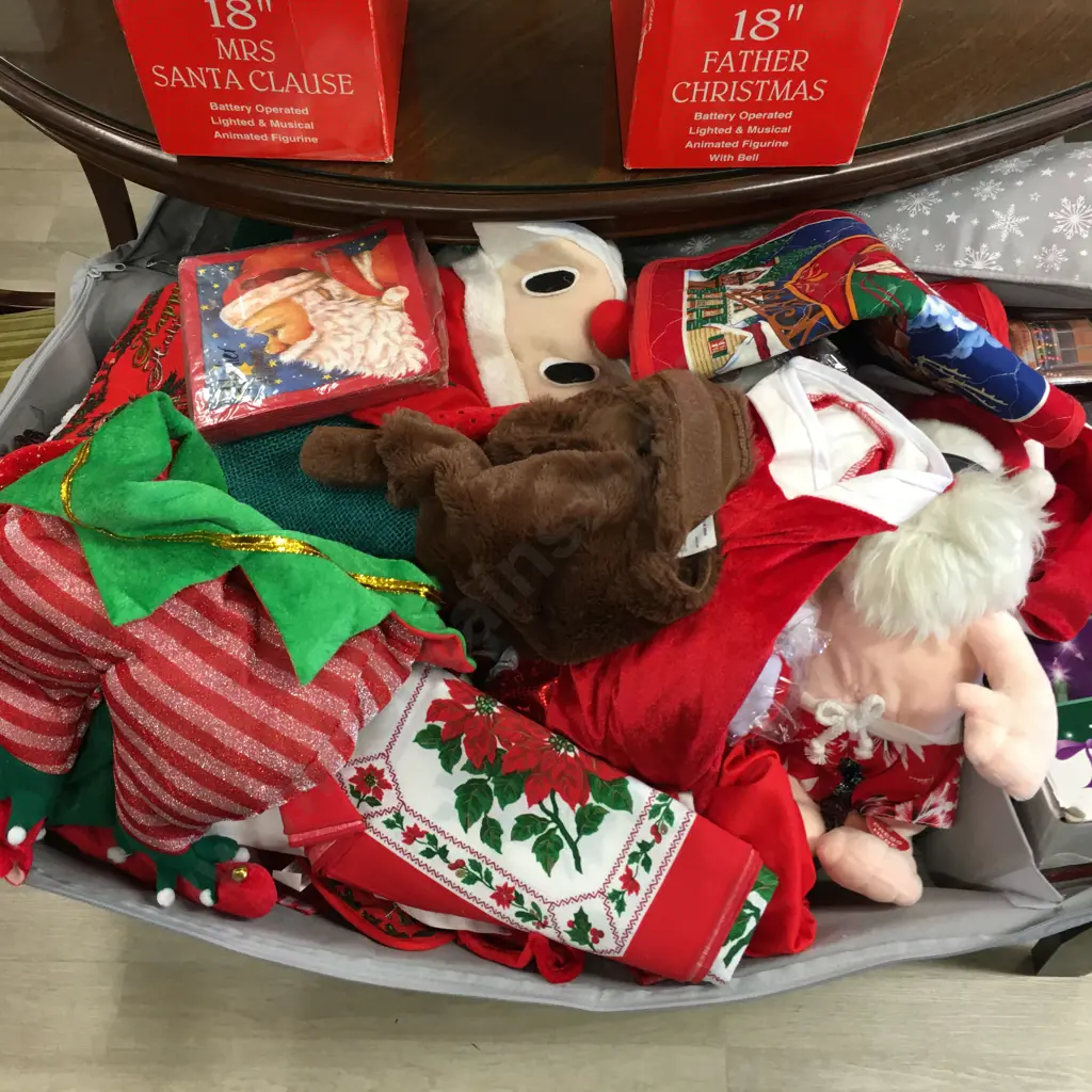 Selection of Christmas Items, Fairy Lights, Linen, Santa Claus Etc Image 1++