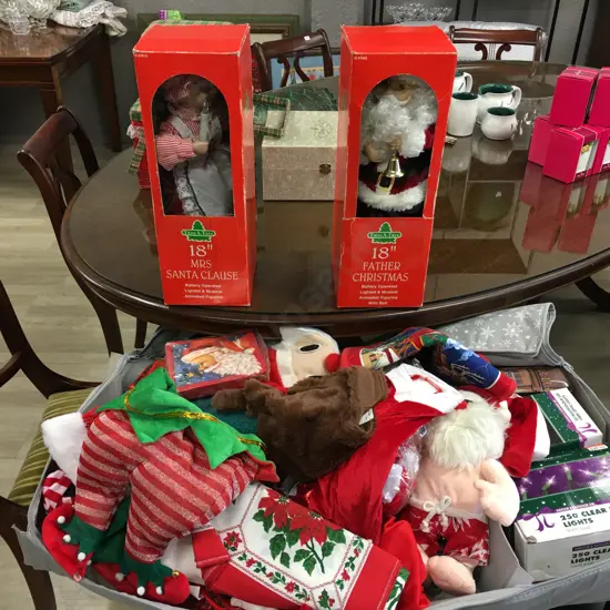 Selection of Christmas Items, Fairy Lights, Linen, Santa Claus Etc