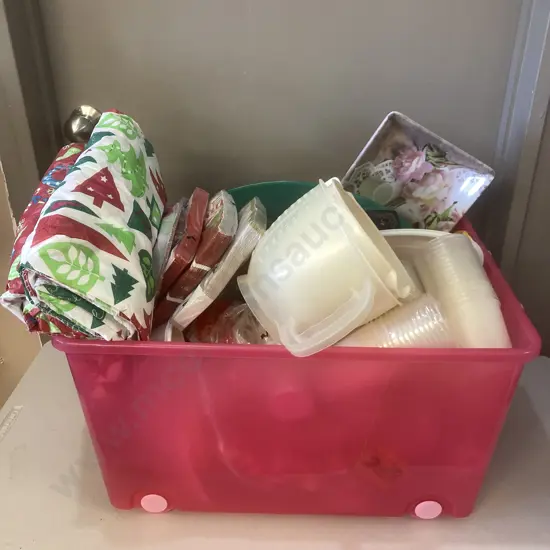 Bin of Plasticware & Paperware