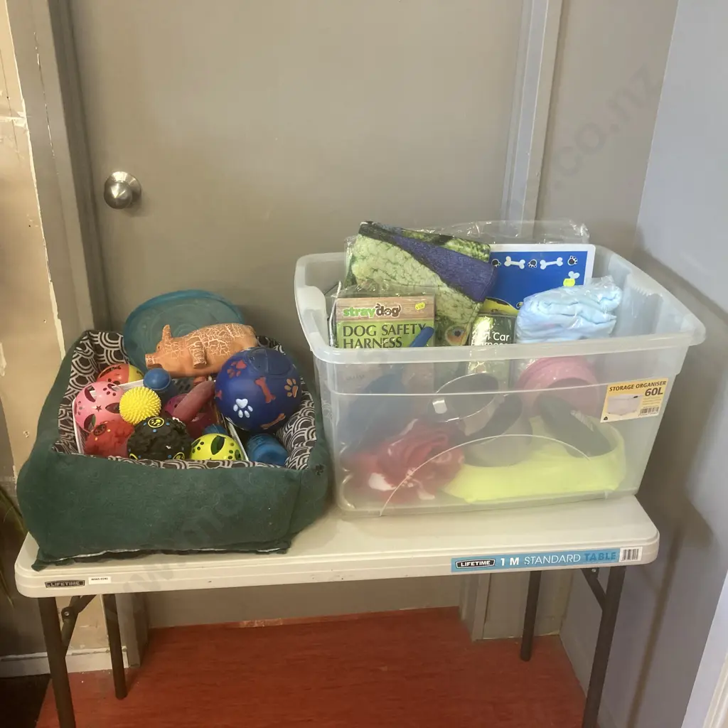 Box Lot Assorted Pet Stuff, Bed & Toys Image 1++