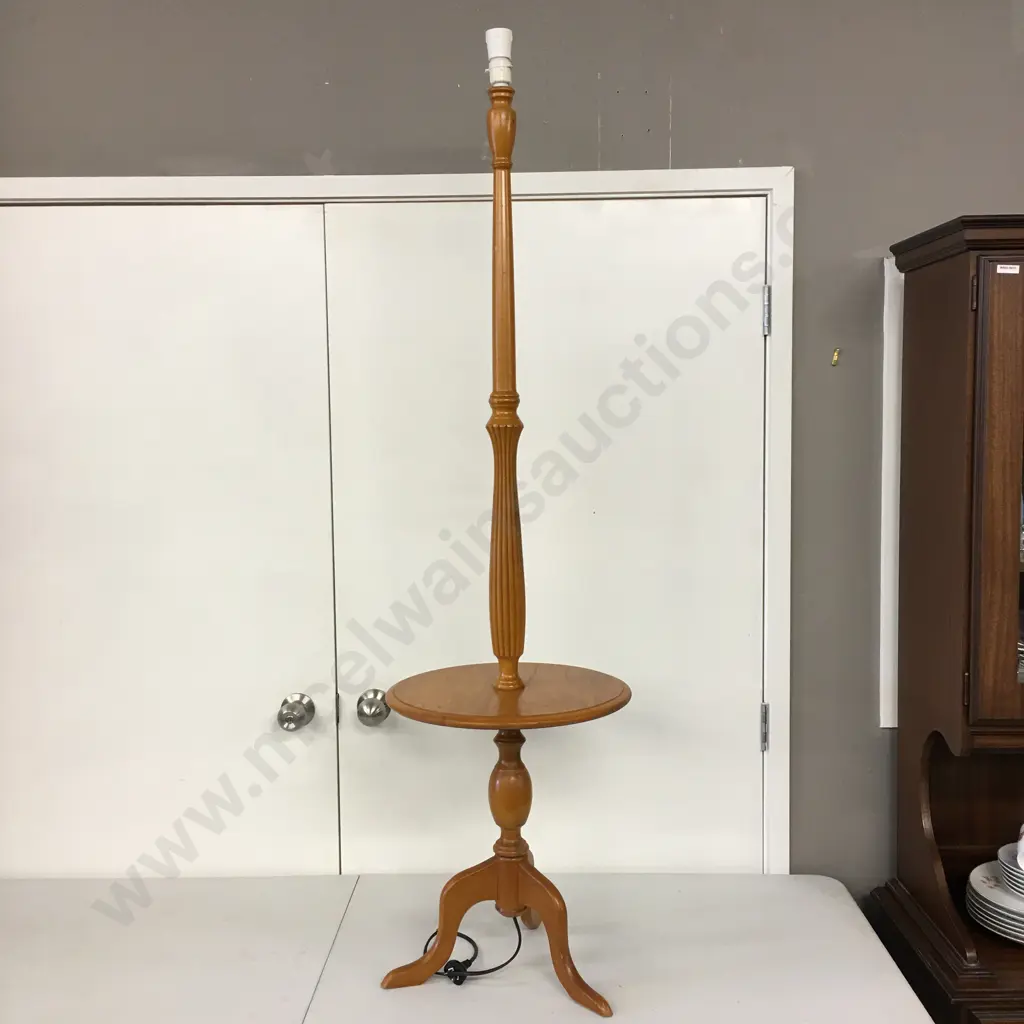 Vintage Rimu Tri Legged Standard Lamp Base With Table Image 1++