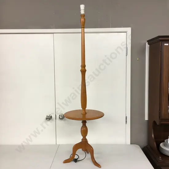 Vintage Rimu Tri Legged Standard Lamp Base With Table