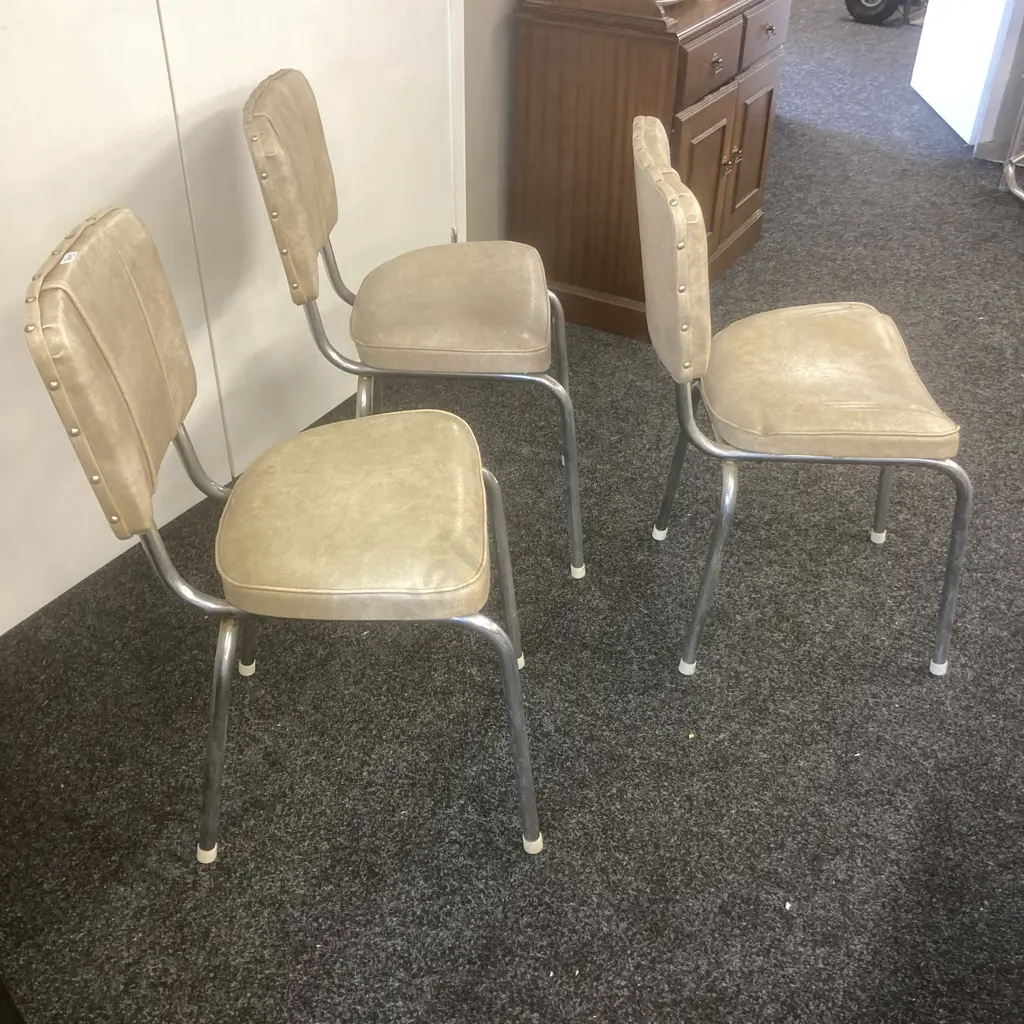Set of Three Retro Vinyl Dining Chairs Image 1++