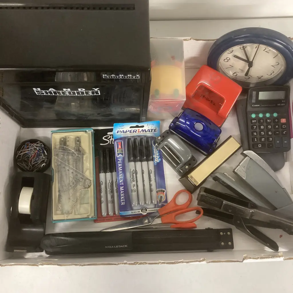 Box Lot Stationery, Shredder, Calculators Etc Image 1++