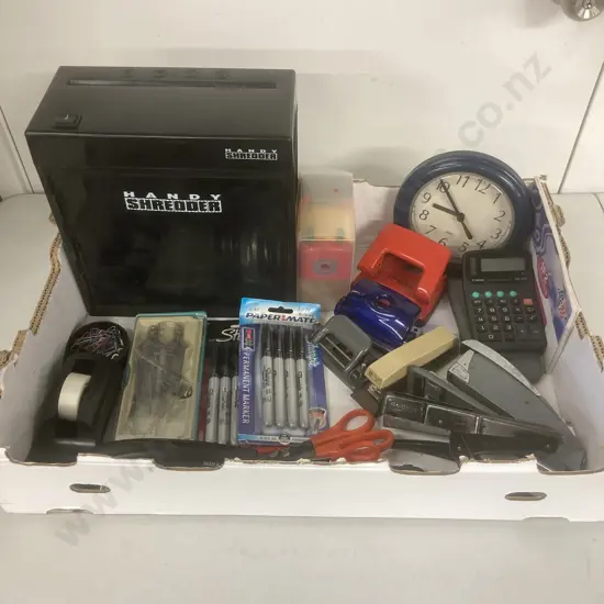 Box Lot Stationery, Shredder, Calculators Etc