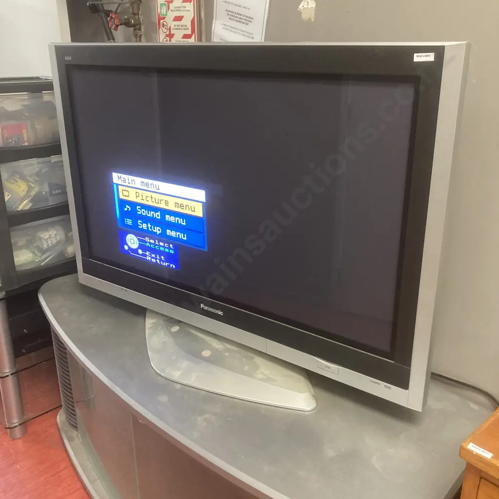 Panasonic 42" Plasma TV With Remote Control, Model TH-42PV600AZ, With Large Grey Mobile Stand With Double Glass Doors Image 1++
