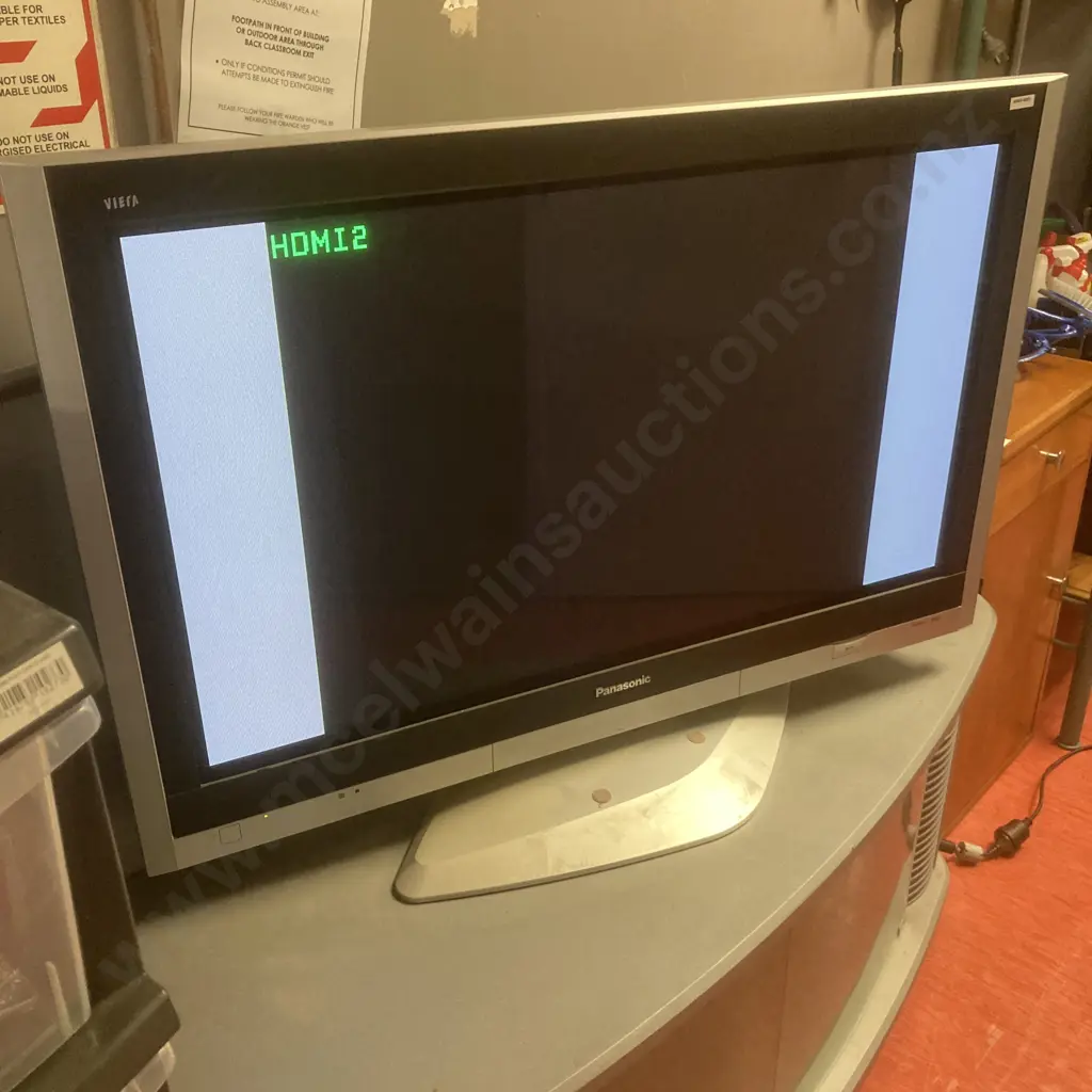 Panasonic 42" Plasma TV With Remote Control, Model TH-42PV600AZ, With Large Grey Mobile Stand With Double Glass Doors Image 1++
