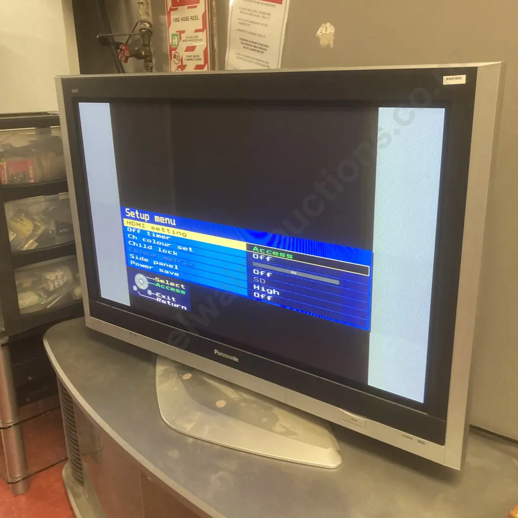 Panasonic 42" Plasma TV With Remote Control, Model TH-42PV600AZ, With Large Grey Mobile Stand With Double Glass Doors Image 1++