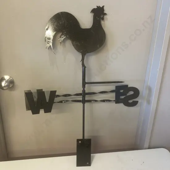 Large Black Painted Wind Vane With Rooster Detail, 81 x 57cm
