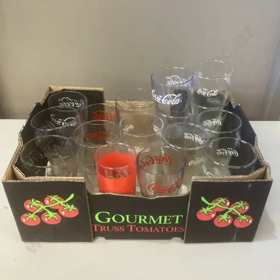 Box Lot Assorted Coca-Cola Glasses & Plastic Cups