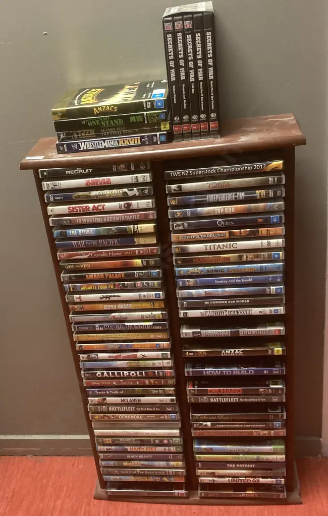 DVD Stand (83 x 47cm) With Approx 64 DVDs, Boxset Etc Image 1++