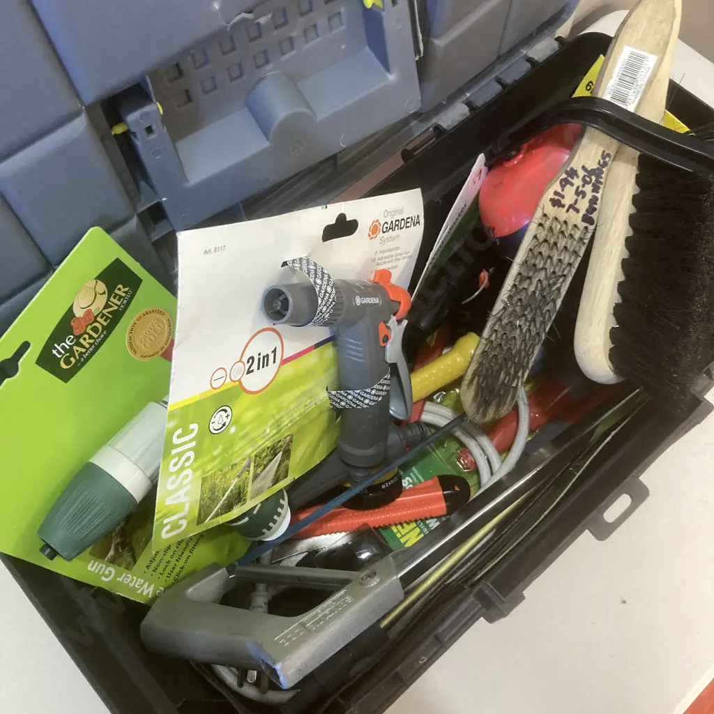 Plastic Toolbox, Watering Items, Tools (Damaged Top) Image 1++