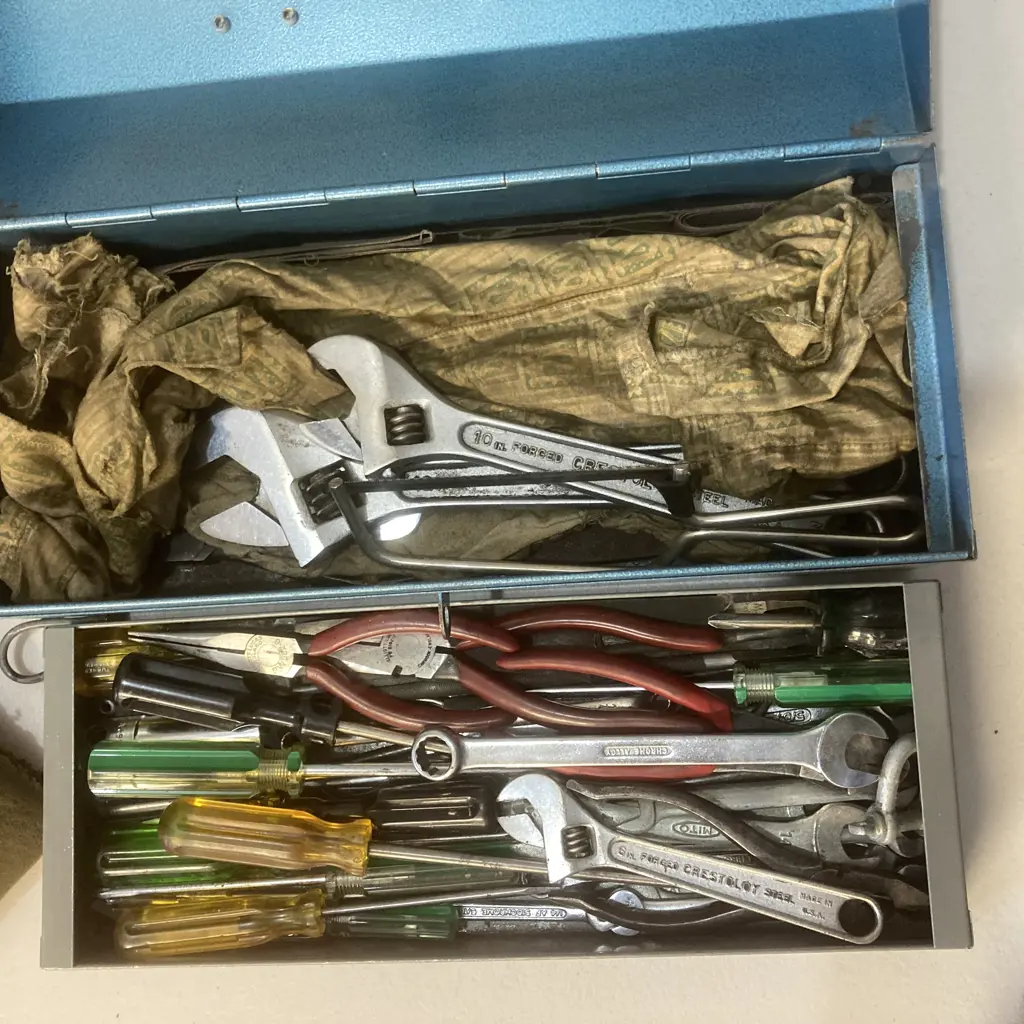 Vintage English Steel Toolbox & Tools Image 1++