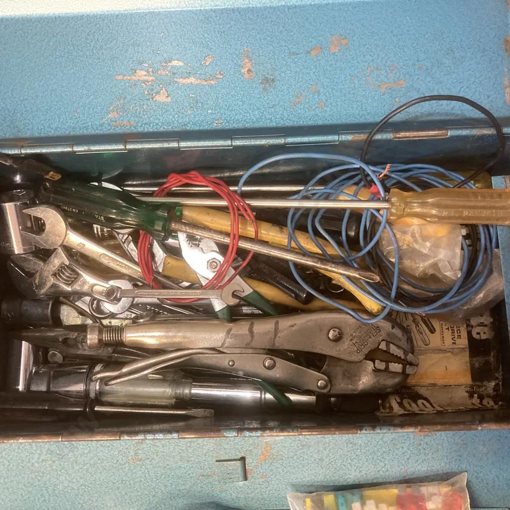 Vintage Blue Steel Toolbox & Tools Image 1++