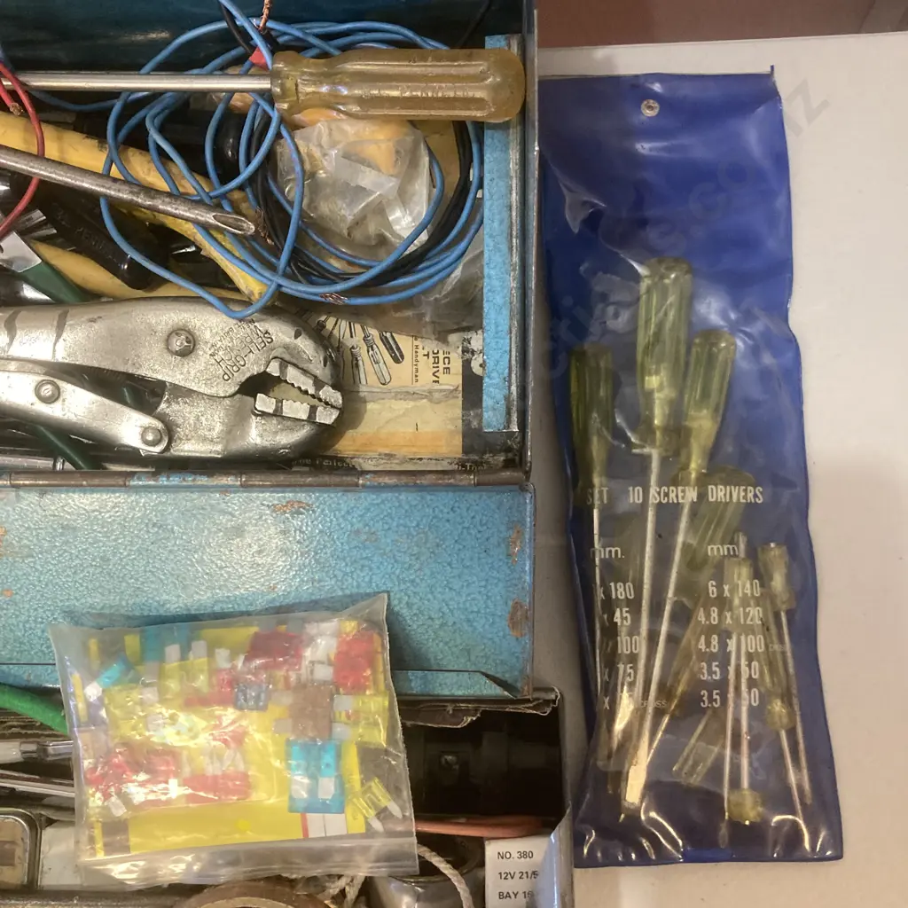 Vintage Blue Steel Toolbox & Tools Image 1++