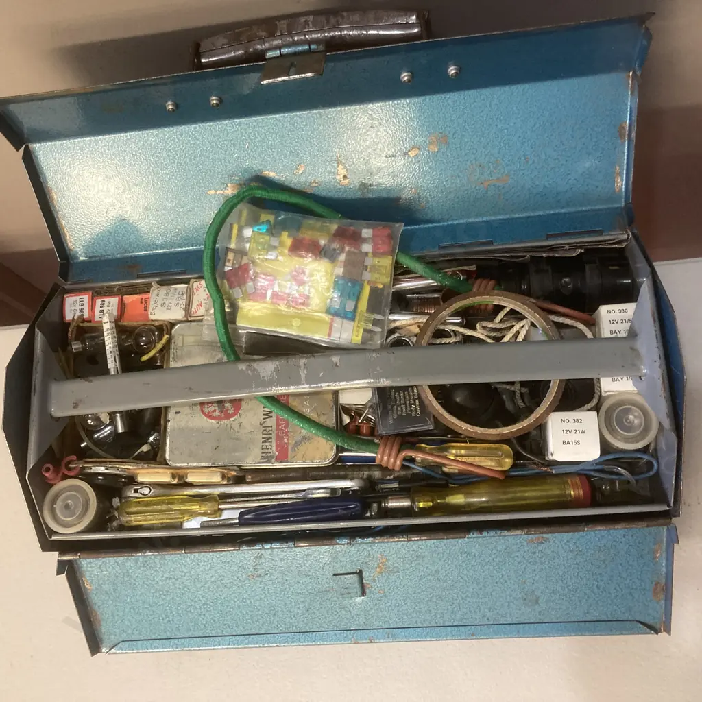 Vintage Blue Steel Toolbox & Tools Image 1++