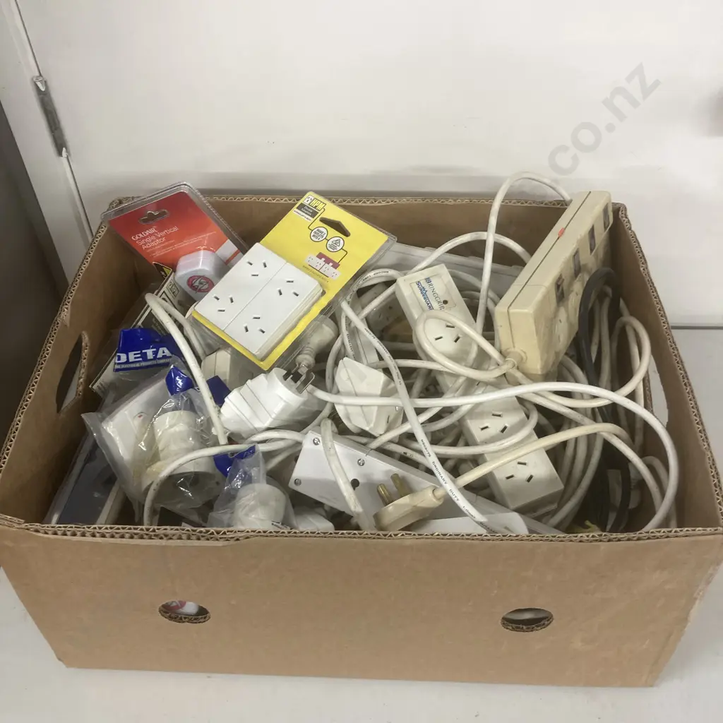 Box Lot Electrical Leads, Plugs, Fittings Etc Image 1++