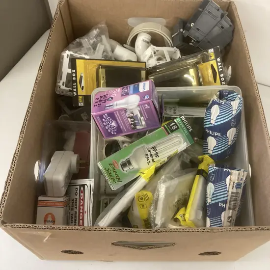 Box Lot Electrical, Bulbs Etc