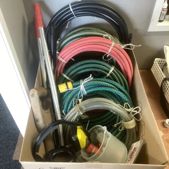 Box lot Hoses, Loppers Etc