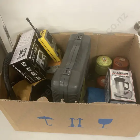 Box Lot Camping, 12V Items Etc