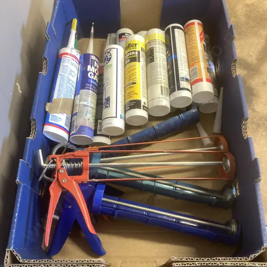 Box Lot Caulk Guns & Assorted Tubes