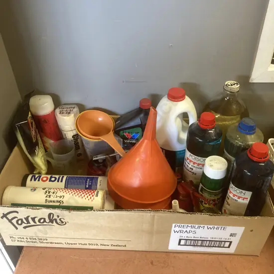 Box lot Grease, Chamois, Funnels Etc