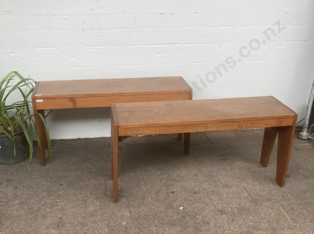 Pair of Wooden Bench Seats, H47.5 W98 D29cm Image 1++