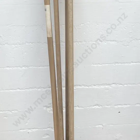Lot of 4 Brooms With Wooden Handles