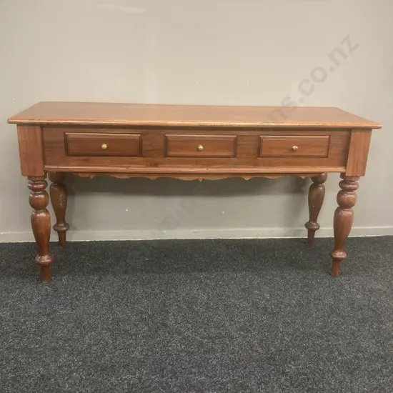 Solid Wood 3 Drawer Console Table, Turned legs, Brass Handles, H75 W148.5 D49cm