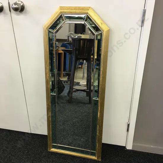Gilt Framed Bevelled Edge Wall Mirror H108cm, W43cm.