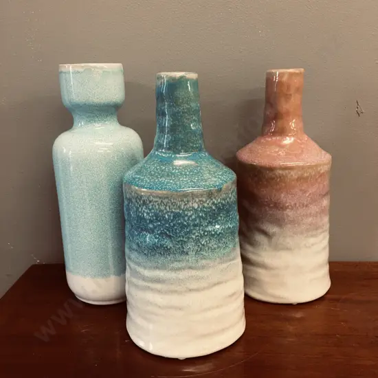 New Decorative Ceramic Vases x3 Blue / Pink Tones H26cm-27cm