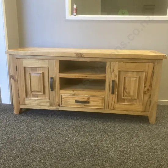 Solid Wood 2 Door TV Stand, Wrought Handles, H67.5 W150.5 D49.5cm