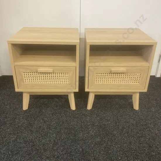 Pair of Java Single Drawer Bedside Tables, H55.5 W45 D46cm