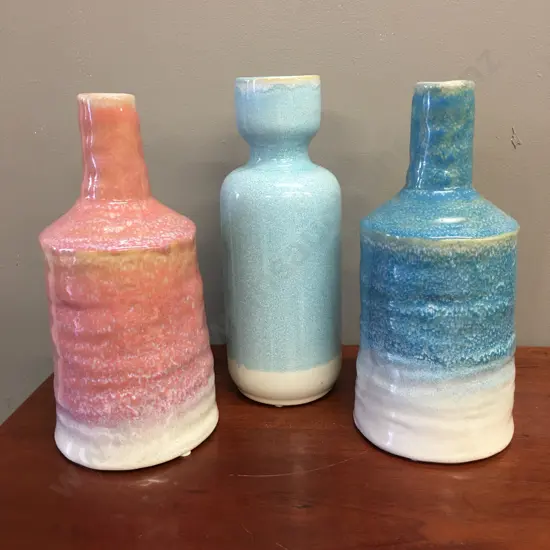New Decorative Ceramic Vases x3 Blue / Pink Tones H26cm-27cm