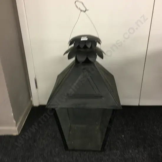 Large Outdoor Tin Lantern (Missing 1 Panel) H68 W38 D37cm