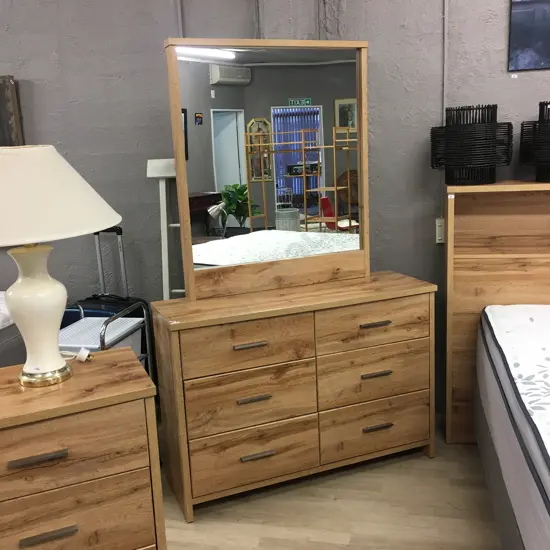 Colby 6 Drawer Lowboy, H80 W115 D39cm Curved Top With Attached Mirror 102 x 86cm, NZ Made