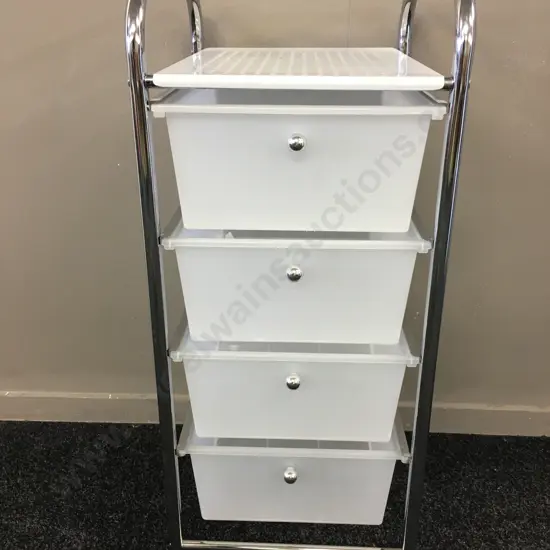Mobile Storage Drawers, Clear 4 Drawer Chrome Frame