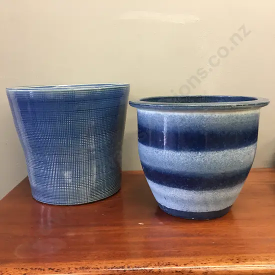 Planter Pots x2 Blue / Navy Tones H22cm, H25cm.