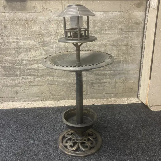 Bronze Gold Colour Plastic Birdbath & Feeder With Solar Light, 112 x 49.5cm