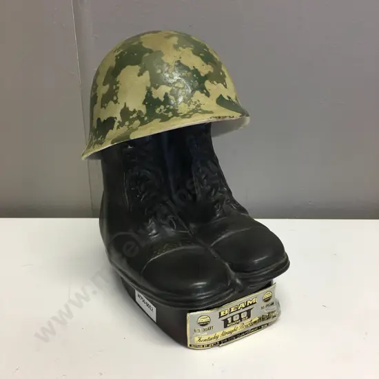 Vintage Collectable 1975 Jim Beam US Army Helmet & Boots Regal China Whiskey Decanter