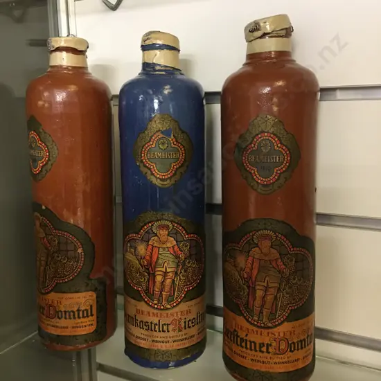 Lot of 3 Vintage Jim Beam Beameister Stoneware Wine Bottles