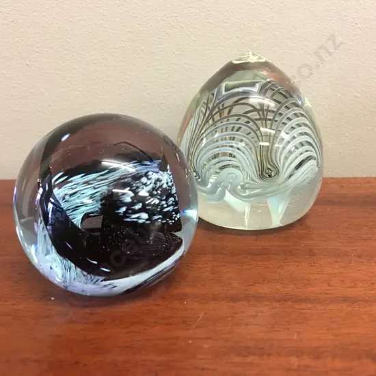 Caithness 'Pastel' Glass Paperweight 23/421 Made In Scotland H65cm,7cm & Pale Blue Swirl Paperweight H8cm, W7cm. 