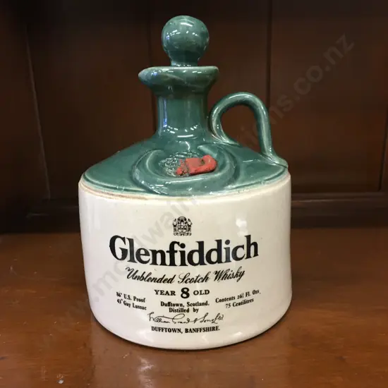 Rare Old Earthenware Crock -1970s Glenfiddich Unblended 8 Year Old Scotch Whisky Decanter 750ml