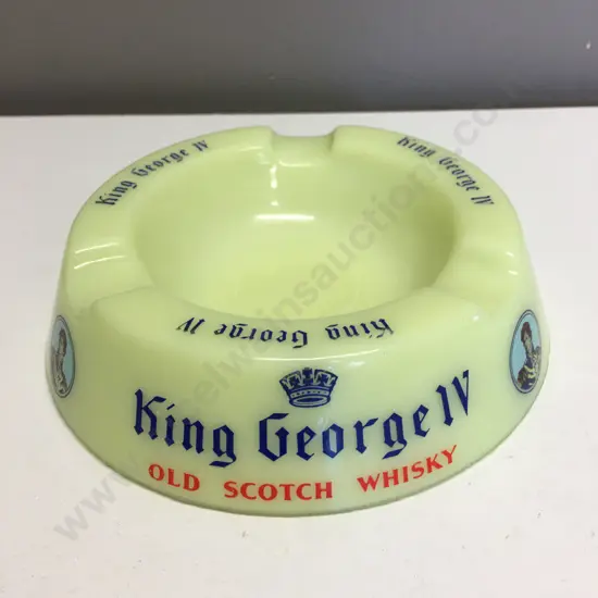 Rare Uranium Glass Brewery Ashtray by Nazeing Glass, Regicor, England - King George IV Old Scotch Whisky. 4 x 15cm