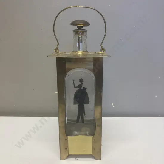 Vintage Musical Brass Victorian Lamp Style Glass Decanter, Plays "How Dry I Am" 27 x 11cm