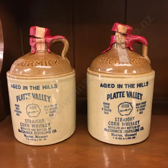 Pair of Platte Valley McCormick Whiskey Jugs - Corn Whiskey 4/5 Quart 11- D16