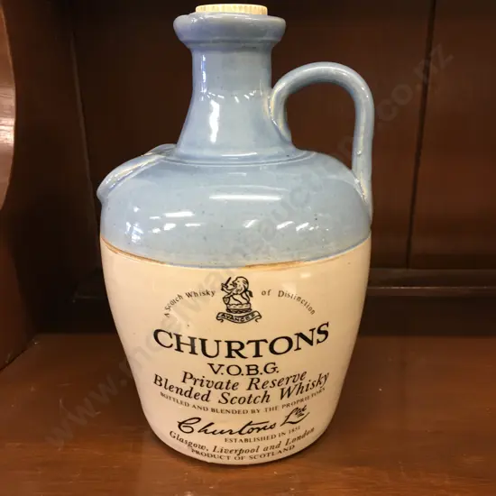 Rare Collectable CHURTON'S V.O.G.B. Private Reserve Blended Scotch Whisky Stoneware Flagon