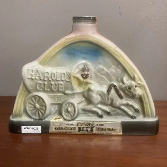 Vintage Jim Beam Harold's Club Covered Wagon Bourbon Whiskey Decanter 1969