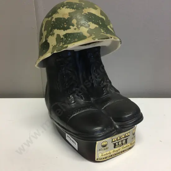 Vintage Collectable 1975 Jim Beam US Army Helmet & Boots Regal China Whiskey Decanter